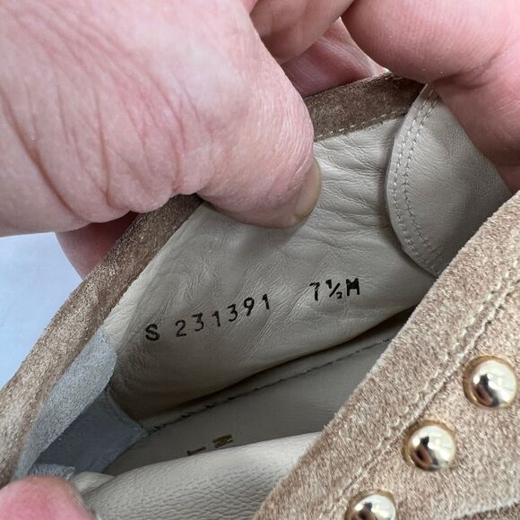 Stuart Weitzman Womens 7.5 Tan Suede Studded Espadrille Booties Shoe Jute Lace - Picture 10 of 12